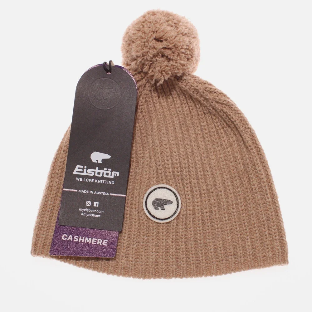 Eisbar NWT Mirna Pompom Knit Beanie Hat One Size in Tan Cashmere/Wool